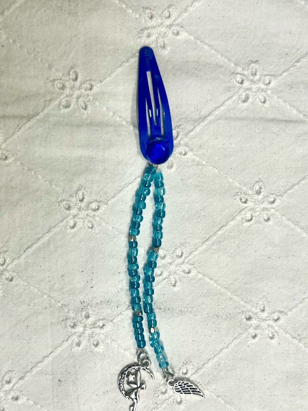 Blue Beaded Hair Clip with Charms